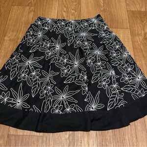 White House Black Market Black and White Floral A-Line Skirt